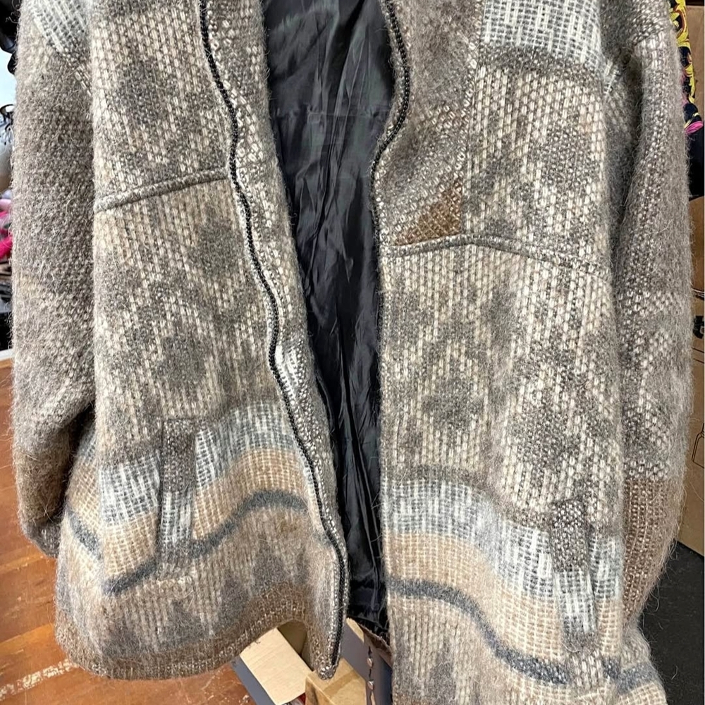 Gray Patterned Alpaca Wool Jacket - image 2